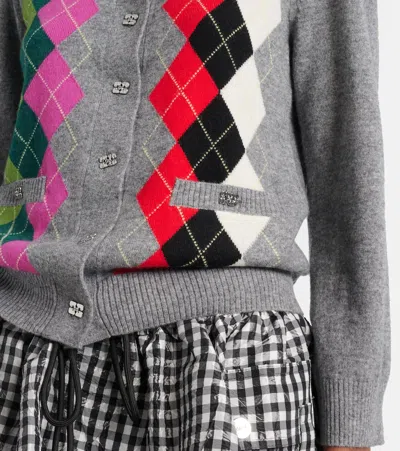 Ganni Argyle-pattern Logo-embroidered Cardigan In Multi