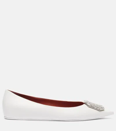 Amina Muaddi Camelia Leather Ballet Flats In White