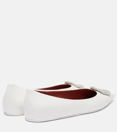Amina Muaddi Camelia Leather Ballet Flats In White