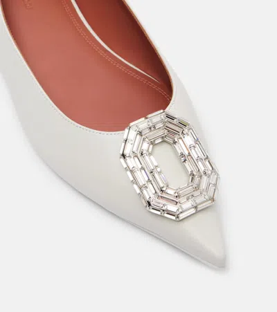Amina Muaddi Camelia Leather Ballet Flats In White