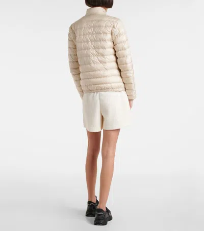 Moncler White Crop Down Jacket With Drawstring In Neutral