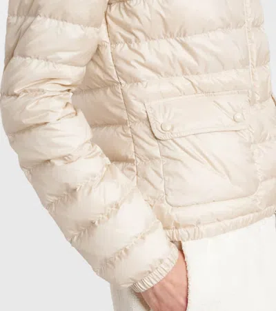 Moncler White Crop Down Jacket With Drawstring In Neutral
