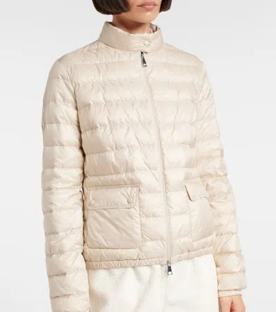 Moncler White Crop Down Jacket With Drawstring In Neutral
