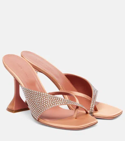 Amina Muaddi Shiona 95 Beige Satin Crystal Mules In Metallic