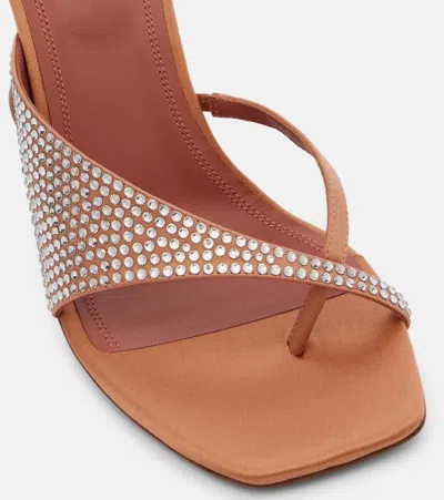 Amina Muaddi Shiona 95 Beige Satin Crystal Mules In Metallic