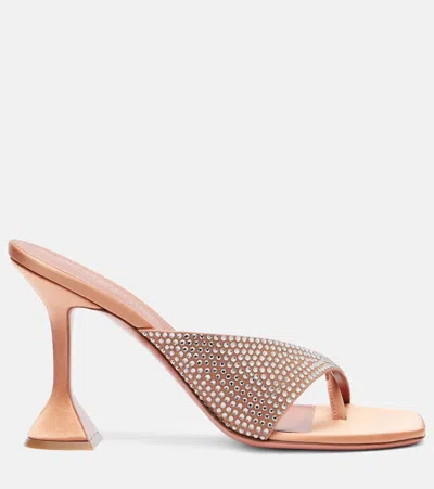 Amina Muaddi Shiona 95 Beige Satin Crystal Mules In Metallic
