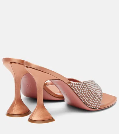 Amina Muaddi Shiona 95 Beige Satin Crystal Mules In Metallic