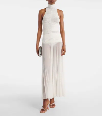 Amina Muaddi Shiona 95 Beige Satin Crystal Mules In Metallic