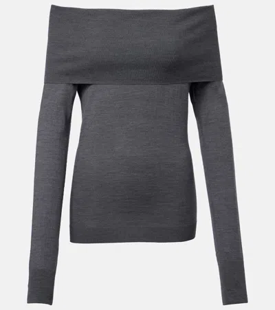 Stella Mccartney Bardot Neck Sweater In Grey Virgin Wool In Green