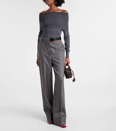 Stella Mccartney Bardot Neck Sweater In Grey Virgin Wool In Green