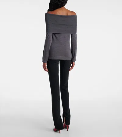 Stella Mccartney Bardot Neck Sweater In Grey Virgin Wool In Green