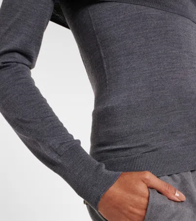 Stella Mccartney Bardot Neck Sweater In Grey Virgin Wool In Green