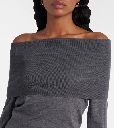 Stella Mccartney Bardot Neck Sweater In Grey Virgin Wool In Green