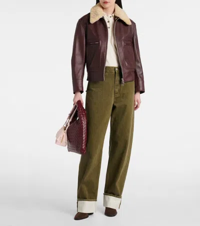 Bottega Veneta Nappa Blouson With Shearling Women In Burgundy