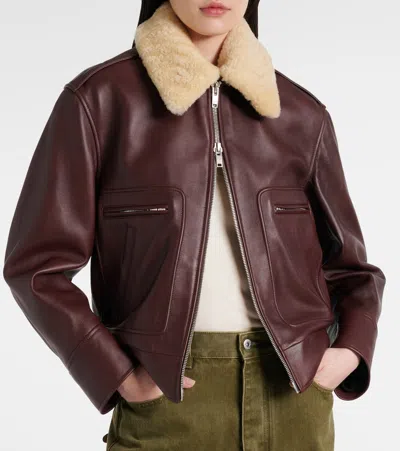 Bottega Veneta Nappa Blouson With Shearling Women In Burgundy