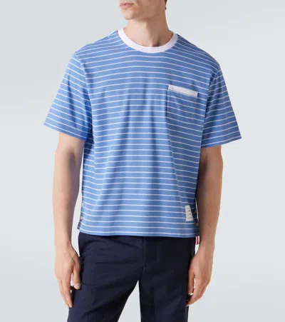 Thom Browne Milano Stripe Short Sleeve Pocket T-shirt In Blue