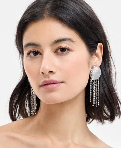 Inc International Concepts Rhodium-plated Shell & Rhinestone Fringe Statement Earrings, Exclusively At Macy's