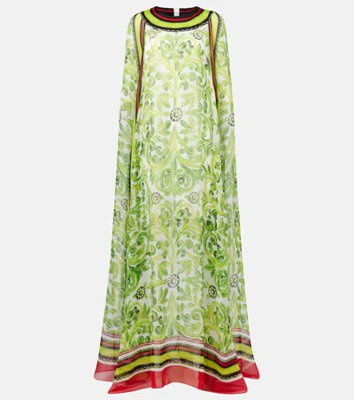 Dolce & Gabbana Printed Silk Maxi Dress In Green
