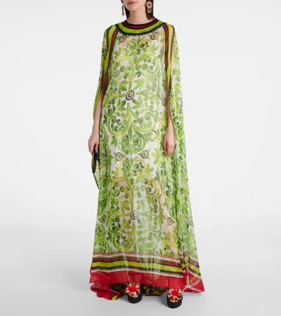 Dolce & Gabbana Printed Silk Maxi Dress In Green