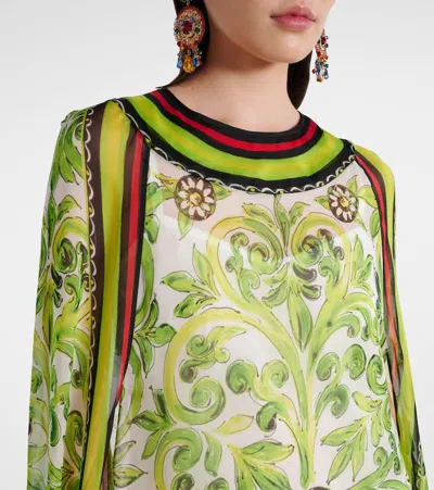 Dolce & Gabbana Printed Silk Maxi Dress In Green