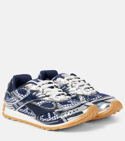 Bottega Veneta Orbit Sneakers With Contrast Stitching And Mesh In Blue