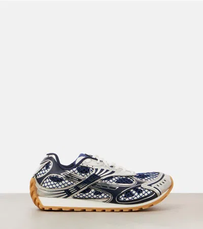 Bottega Veneta Orbit Sneakers With Contrast Stitching And Mesh In Blue