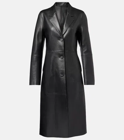 Totême Single-breasted Leather Coat In Black