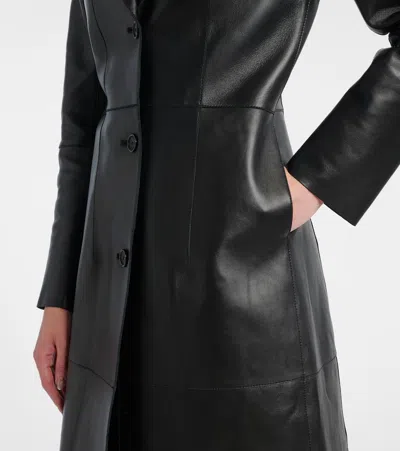 Totême Single-breasted Leather Coat In Black