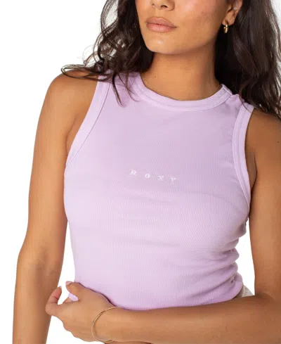 Roxy Juniors' Roxify Ribbed Logo Cropped Tank Top In Purple