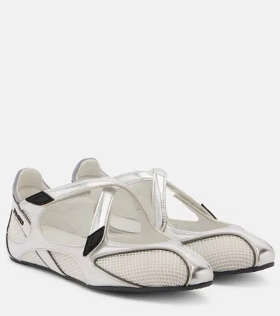 Attico Cross Strap Mesh Ballet Flats Round Toe In Neutral