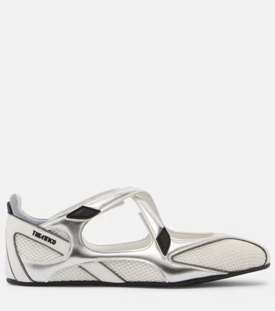 Attico Cross Strap Mesh Ballet Flats Round Toe In Neutral