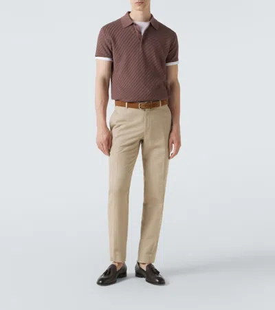 Brioni Cotton, Silk, And Cashmere Polo Shirt In Brown