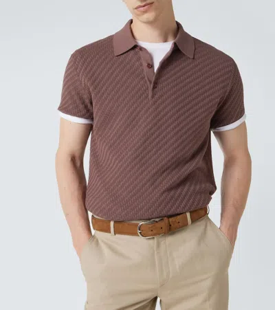 Brioni Cotton, Silk, And Cashmere Polo Shirt In Brown