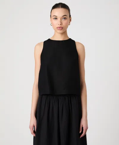 French Connection Birdie Linen Shell Top In Black In Black