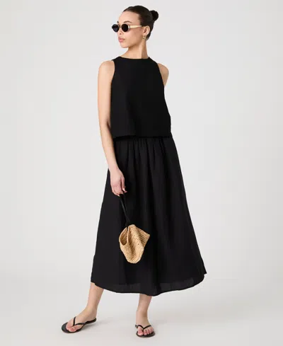 French Connection Birdie Linen Shell Top In Black In Black