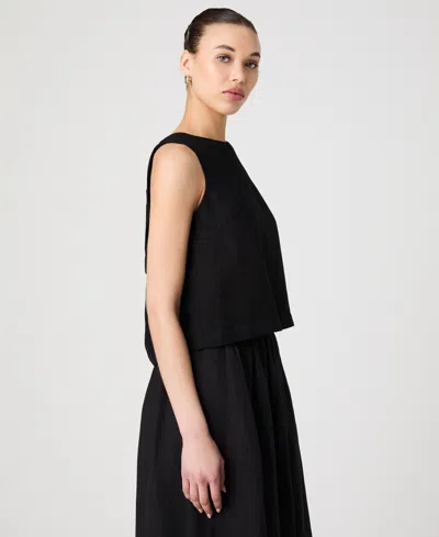 French Connection Birdie Linen Shell Top In Black In Black