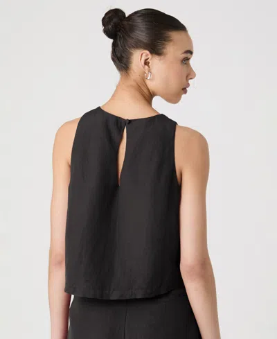 French Connection Birdie Linen Shell Top In Black In Black