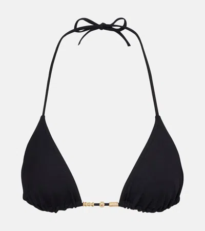Eres 'ephemere' Black Bikini Top With Beaded Embellishmentsand Triangular Cup In Black