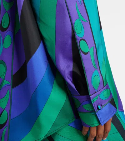 Pucci Pesci-print Silk Twill Button-down Blouse In Blue