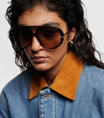 Bottega Veneta Aviator Drop Sunglasses In Black