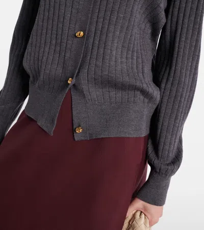 Bottega Veneta Ribbed Knit Sweater With Button-down Front In Gray