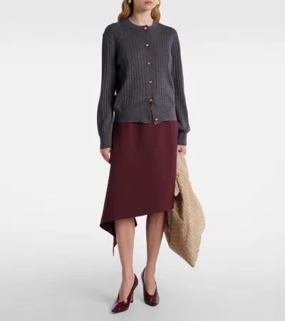 Bottega Veneta Ribbed Knit Sweater With Button-down Front In Gray