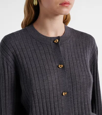 Bottega Veneta Ribbed Knit Sweater With Button-down Front In Gray