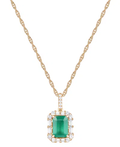 Macy's Emerald (1 Ct. T.w.) & Diamond (1/4 Ct. T.w.) Halo 17" Pendant Necklace In 14k Gold (also In Ruby An