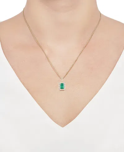 Macy's Emerald (1 Ct. T.w.) & Diamond (1/4 Ct. T.w.) Halo 17" Pendant Necklace In 14k Gold (also In Ruby An