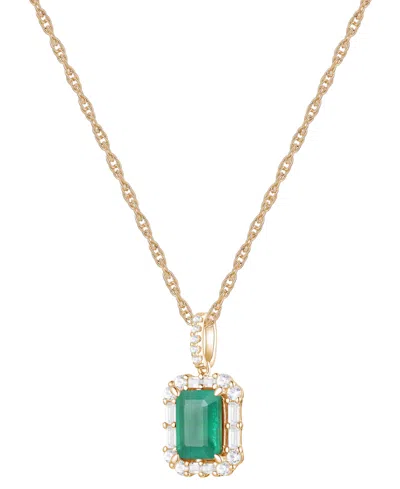 Macy's Emerald (1 Ct. T.w.) & Diamond (1/4 Ct. T.w.) Halo 17" Pendant Necklace In 14k Gold (also In Ruby An