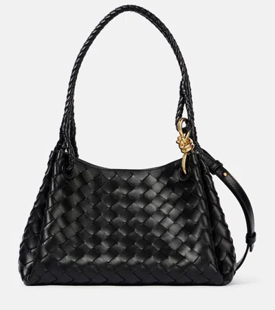 Bottega Veneta Parachute Medium Intrecciato Leather Shoulder Bag In Black