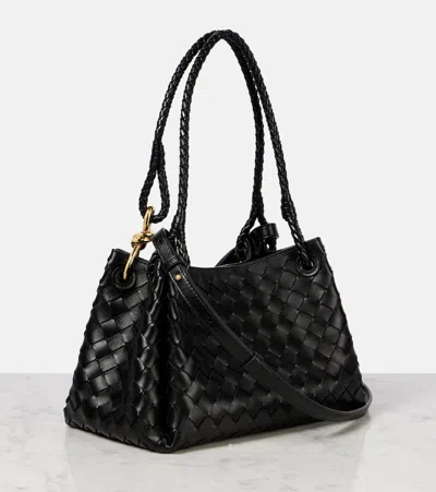 Bottega Veneta Parachute Medium Intrecciato Leather Shoulder Bag In Black