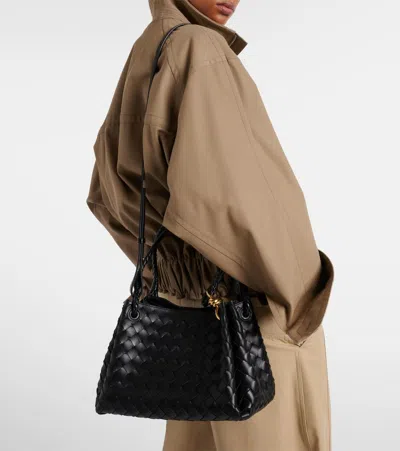 Bottega Veneta Parachute Medium Intrecciato Leather Shoulder Bag In Black