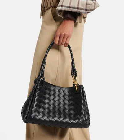 Bottega Veneta Parachute Medium Intrecciato Leather Shoulder Bag In Black